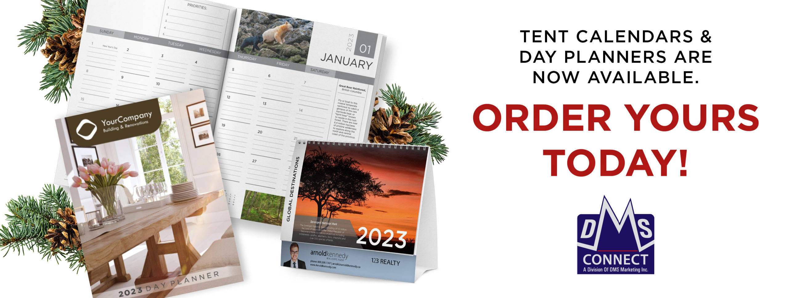 Day Planners and tent Calendars are now available